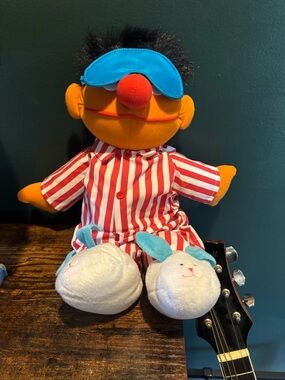 Vintage Sesame Street Sing N Snore Ernie Functioning with Bunny Slippers
